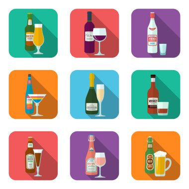 alkol şişe ve bardak Icons set