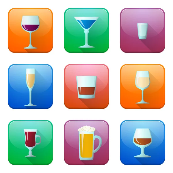 Glossy alcohol glasses icons set — Stock Vector