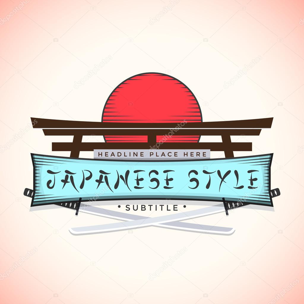Color japan style sign vector logo with catanas