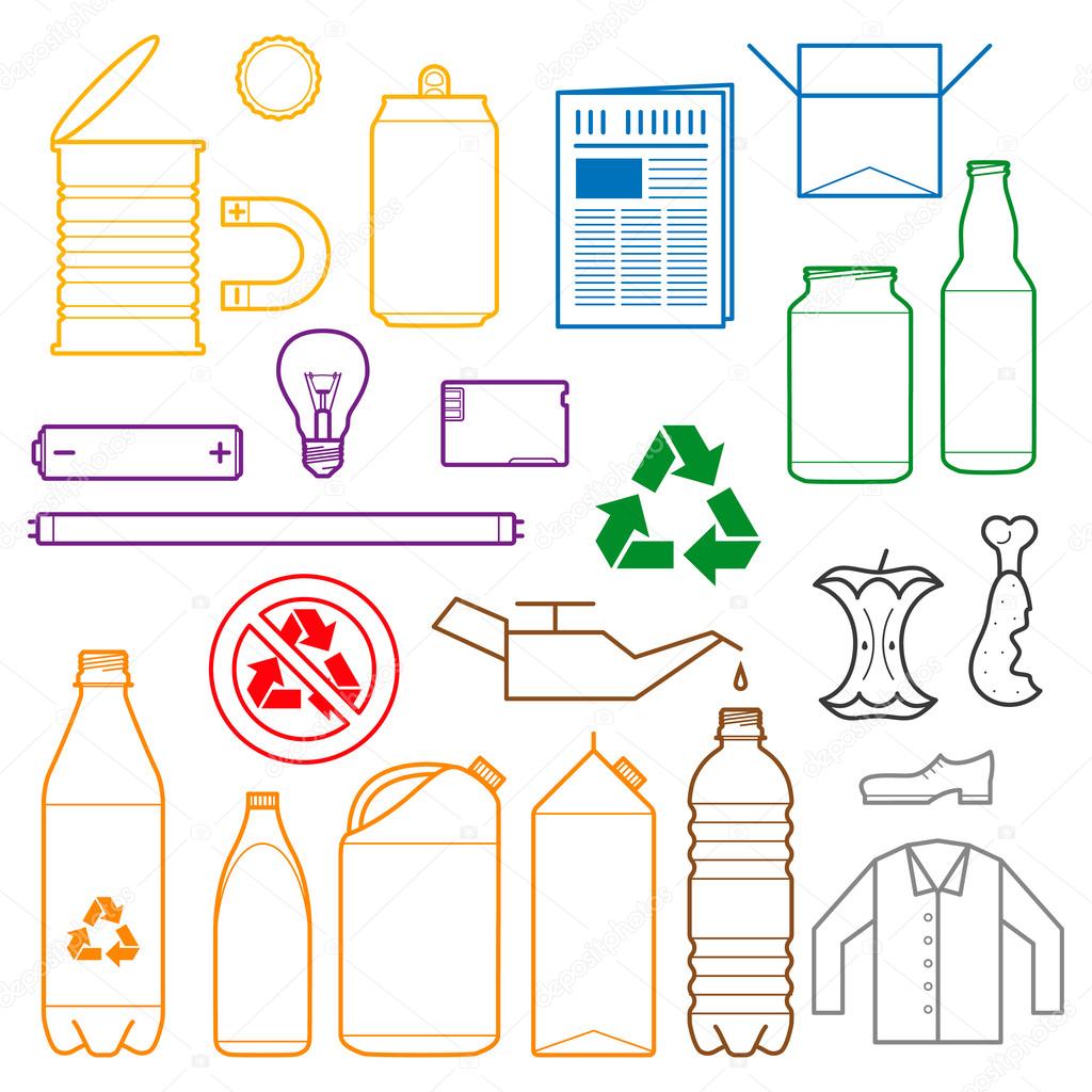 Color separated waste outlines icons