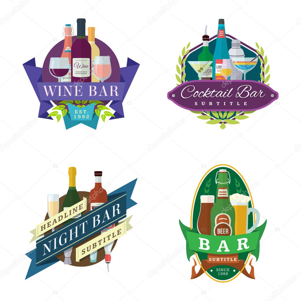 Wine beer bar signs labels badges