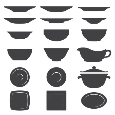 Plates And Dishes silhouette set clipart