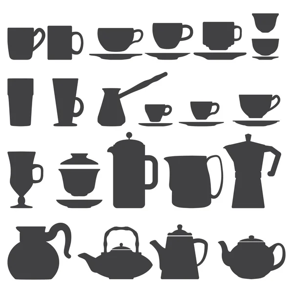 Conjunto de silueta de tazas y macetas — Vector de stock