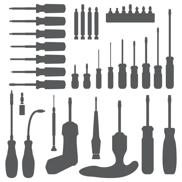 Various screwdriver silhouette set — Stock Vector