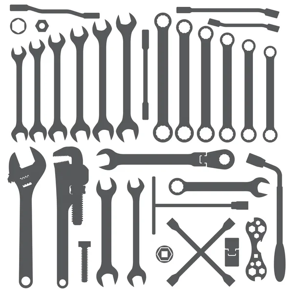 Various wrench silhouette set — Stock Vector