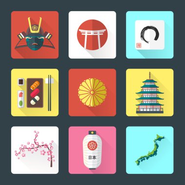 Düz tasarım Japon Icons set