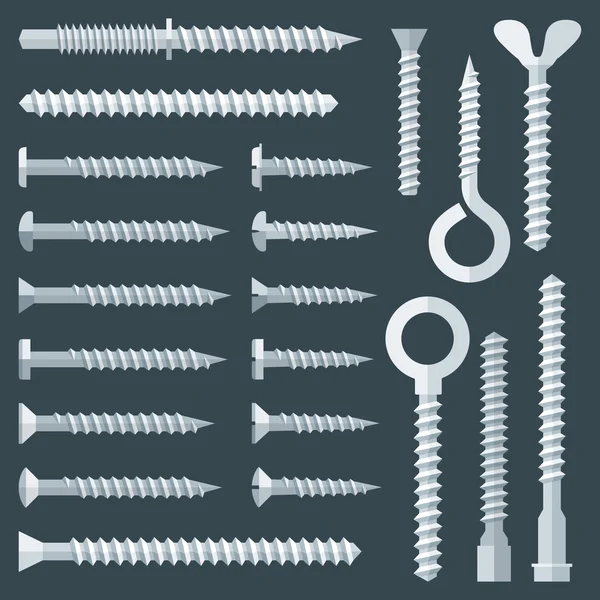 Flat various types screw set — Stock Vector