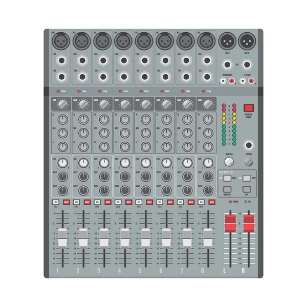 Eight channels professional studio sound mixer — Stock Vector