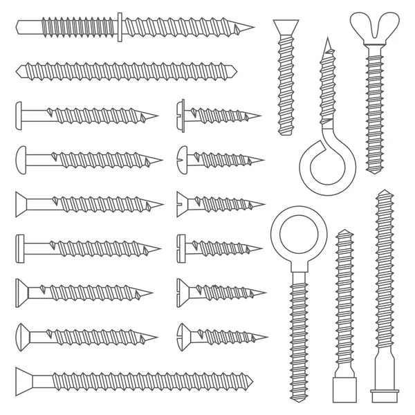 Différentes vis ensemble contour — Image vectorielle