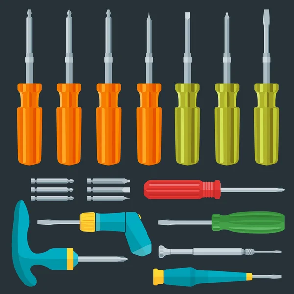 Flat various screwdrivers set — Stock Vector