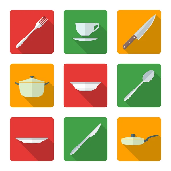 Platte dinnerwarwe icons set — Stockvector