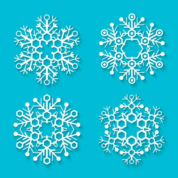 Conjunto de copos de nieve blancos planos — Vector de stock