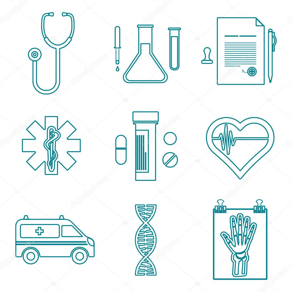 Outline medical icons set