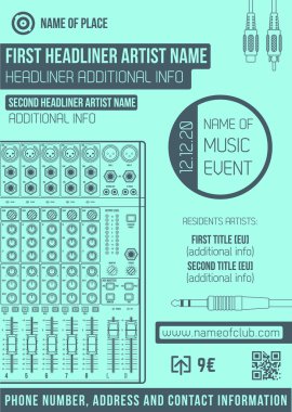Minimal design night party flyer template with big sound mixer clipart