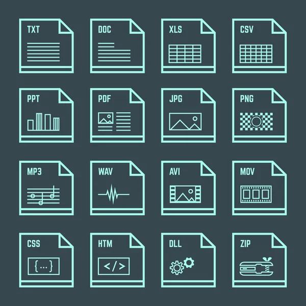 File formats minimal outline design icons set — Stock Vector