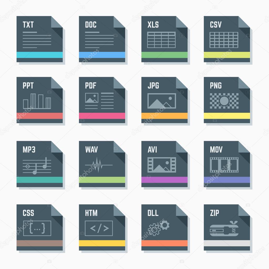 File formats icons set with illustrations