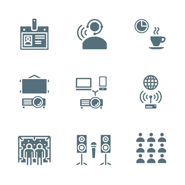 Solid grey color conference concept icons — Stock Vector