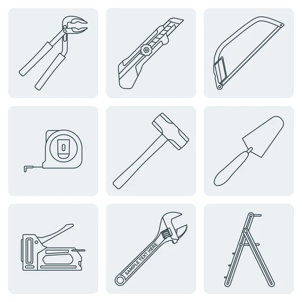 Grey outline house remodel tools icons — Stock Vector