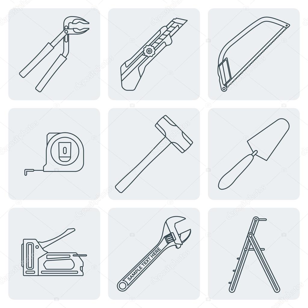 Grey outline house remodel tools icons