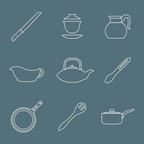 Outline design dinnerware icons set — Stock Vector