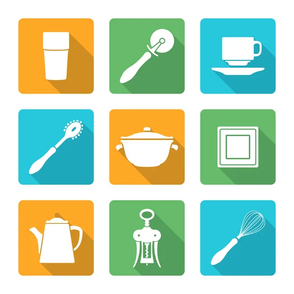 Set d'icônes de vaisselle design blanc de style plat — Image vectorielle