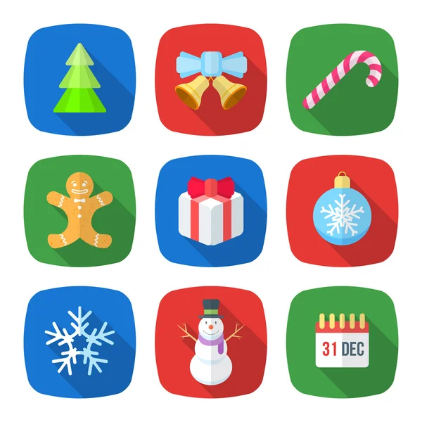 Iconos de color estilo plano de Navidad — Archivo Imágenes Vectoriales