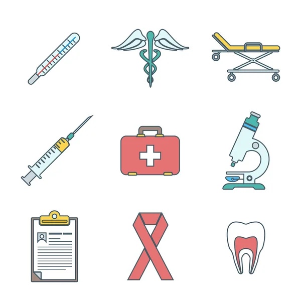 Outline colored medical icons set — Stock Vector