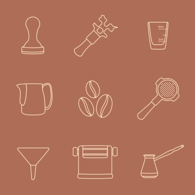 Kahve barista enstrümanları Icons set anahat