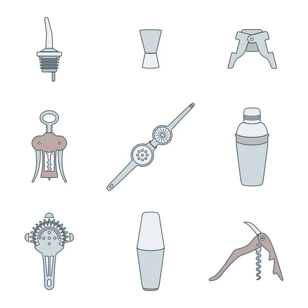 Iconos de contorno de color conjunto de instrumentos barman — Vector de stock