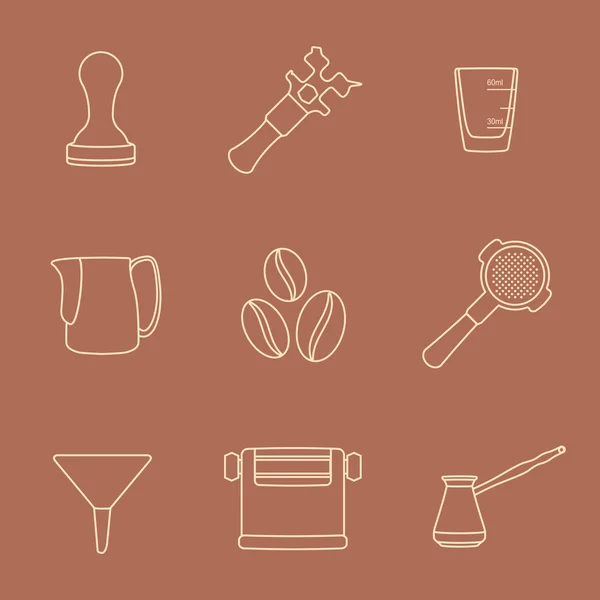 Outline coffee barista instruments icons set — Stock Vector