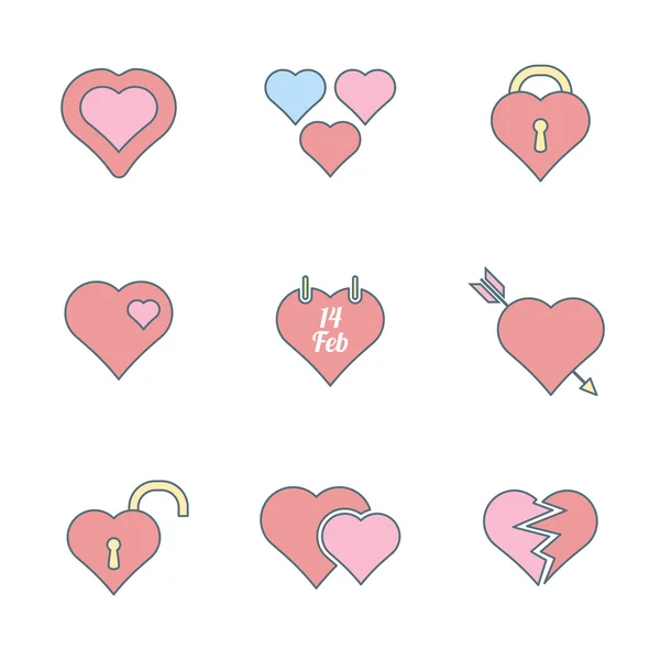 Varie icone del cuore contorno di colore impostato — Vettoriale Stock