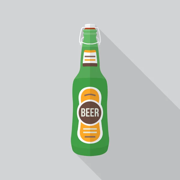 Flache Bierflaschen-Ikone mit Schatten — Stockvektor