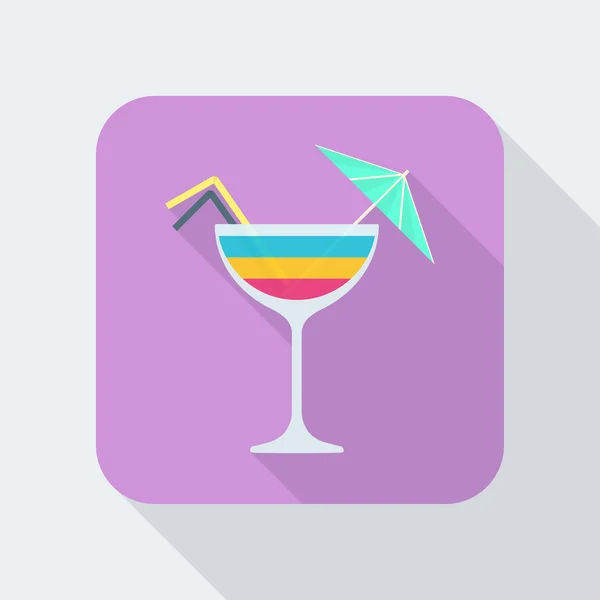 Icône cocktail plat avec ombre — Image vectorielle