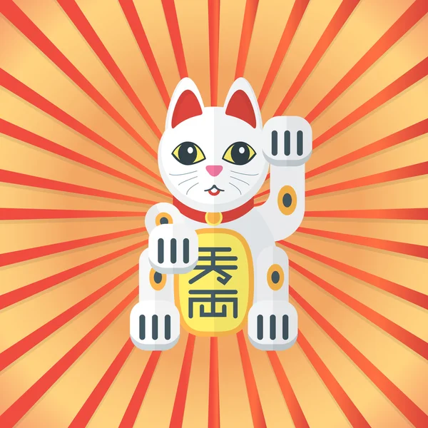 Estilo plano maneki gato icono sobre fondo radiante — Archivo Imágenes Vectoriales