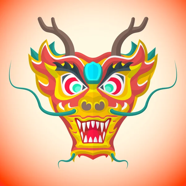 Masque dragon rouge chinois style plat — Image vectorielle