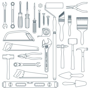 Karanlık anahat çeşitli ev tadilat aletleri ayarla