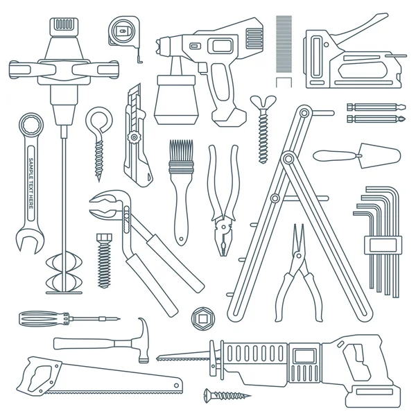 Conjunto de instrumentos de remodelación de casa varios contorno oscuro — Vector de stock