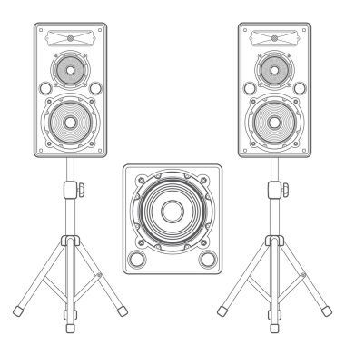 Karanlık dağılım hoparlörler standları ve subwoofer teknik çizim