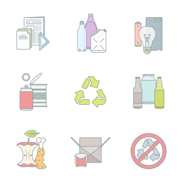 Color outline various waste recycle separate collection — Stock Vector