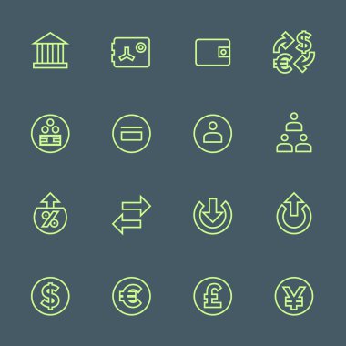 Yeşil anahat çeşitli finansal bankacılık Icons set