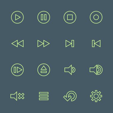 Yeşil anahat çeşitli medya oynatıcı Icons set