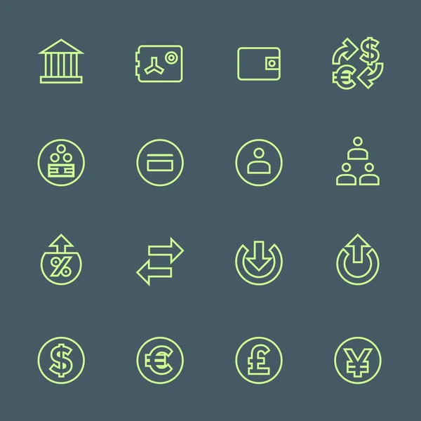 Green outline various financial banking icons set — Stock Vector