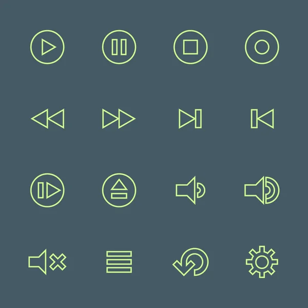 Yeşil anahat çeşitli medya oynatıcı Icons set — Stok Vektör
