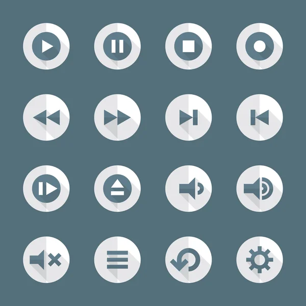 Flat style various media player icons set — Stock Vector