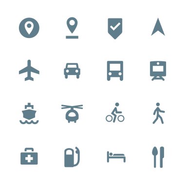Katı gri çeşitli gezinti Icons set harita