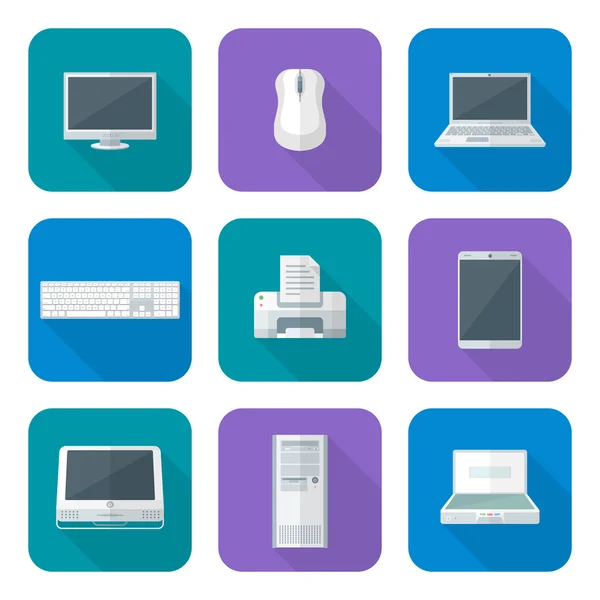 Gadgets informatiques colorés icônes fla — Image vectorielle