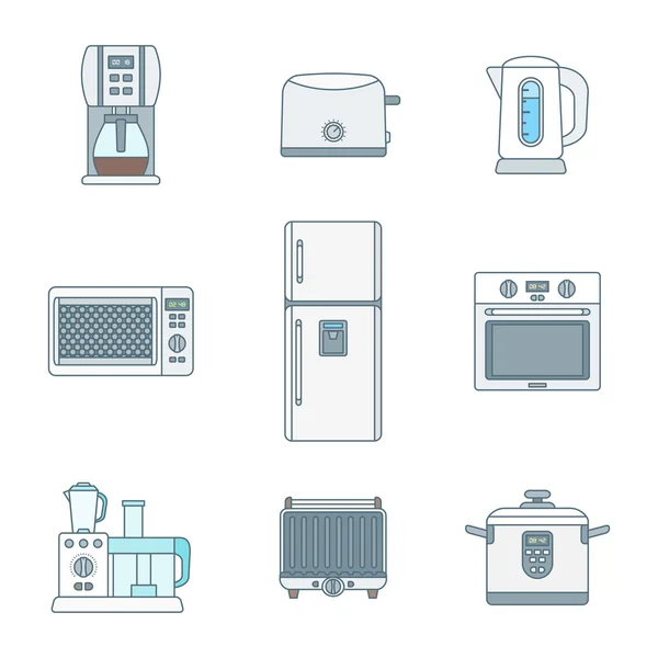 Colored outline various kitchen devices se — Stock Vector