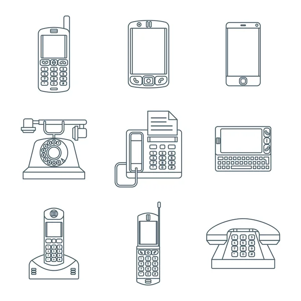 Conjunto de iconos de varios dispositivos de teléfono oscuro contorno — Vector de stock