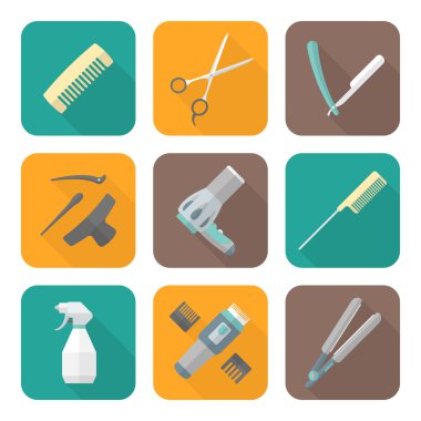 Kuaför araçları düz stil Icons set renk