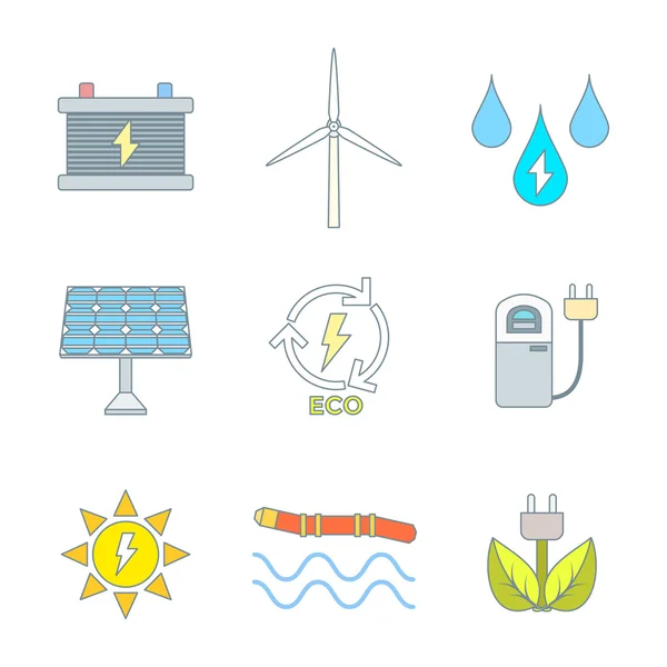 Esquema coloreado reciclar iconos de energía ecología — Vector de stock